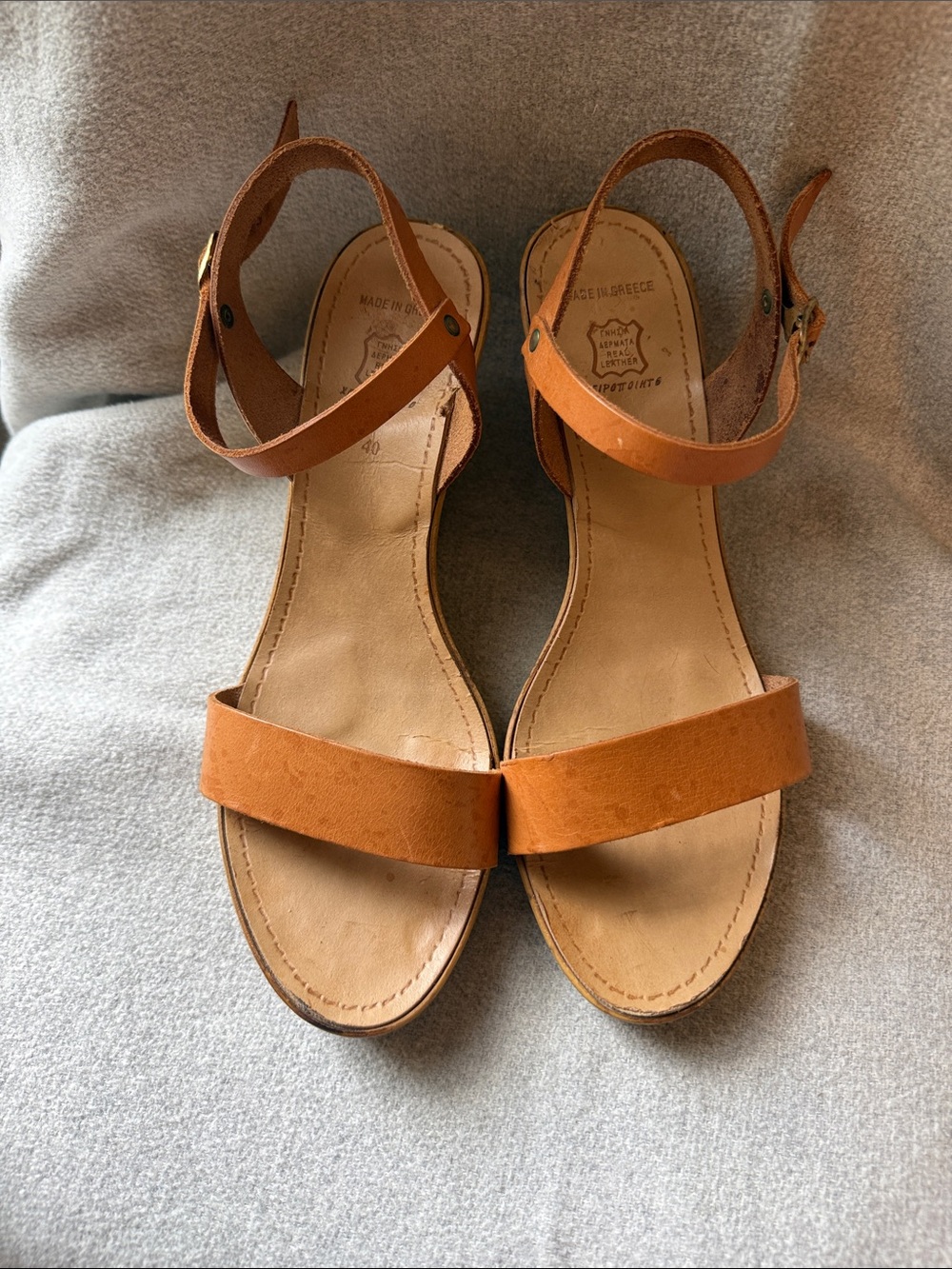 Women’s Tan Leather Ankle-Strap Wedge Sandals